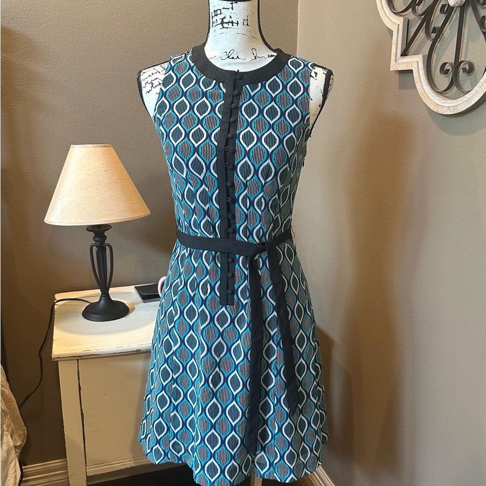 Kensie Teal and Black Patterned Mini Dress